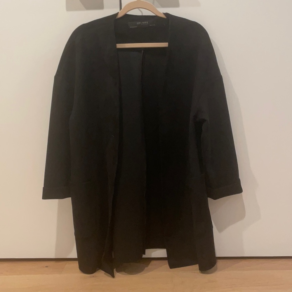 Suede collarless blazer
